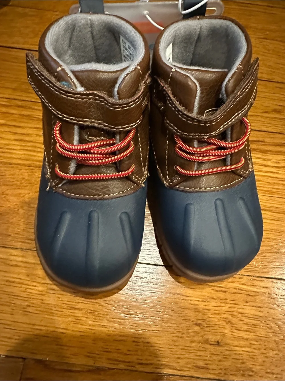 Carter's Brown and Navy Waterproof Kids Boots with Red Laces